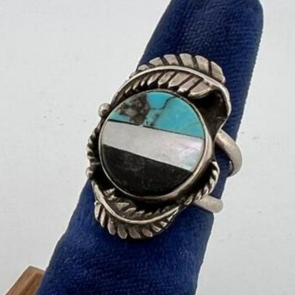 Zuni Sterling Silver Turquoise Inlay Ring